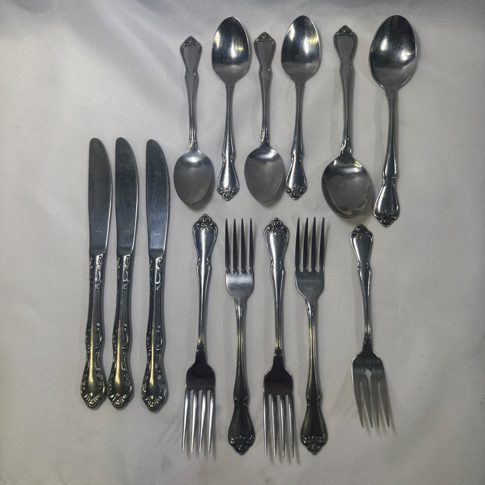 Oneida 1881 Rogers‎ Rose Song Stainless Flatware 12pc Floral Silverware Vintage
